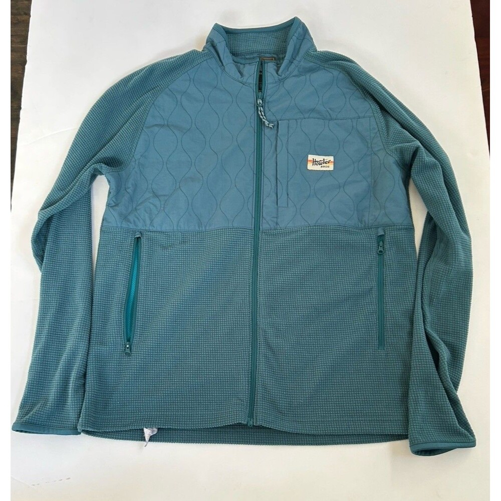 HOWLER BROS Men’s M Talisman Grid Fleece Full Zip Jacket Stash Pocket Dark Teal